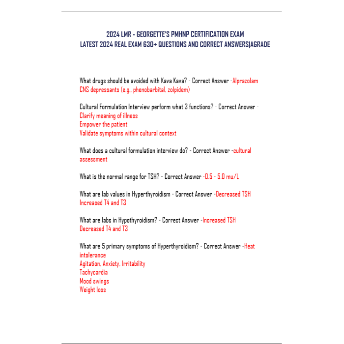 LMR Georgettes PMHNP Certification 2024 Questions And Correct AnswersVerified AnswersAGRADE 2