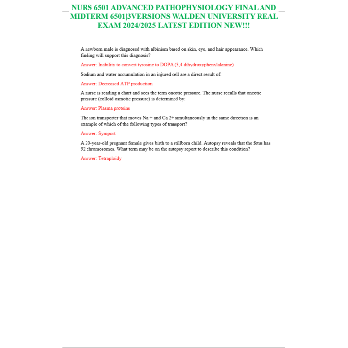 Nurs 6501 Advanced Pathophysiology Final And Midterm 65013versions Walden University Real Exam 20242025 Latest Edition New Test Bank Guide 3