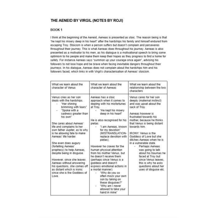 Summary A Level OCR Classical Civilisation Notes of Virgils Aeneid with Scholarship Quotes 3
