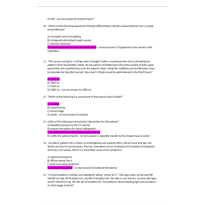 TNCC 9th Edition final exam test 100 questions with correct and verified answers Graded A Test Bank Guide 3
