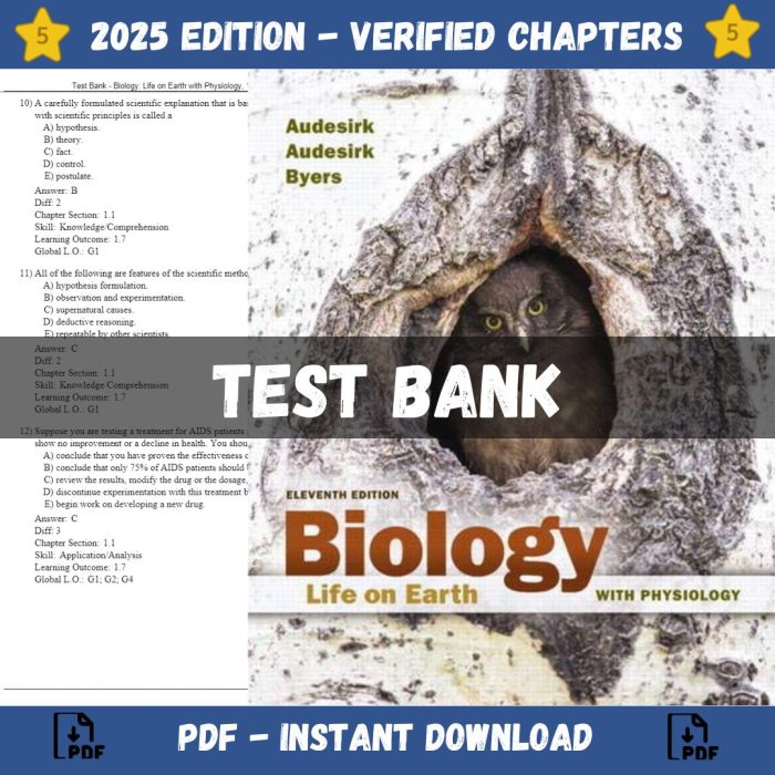 Test Bank Biology Life on Earth with Physiology 11th Edition Audesirk 2017 Test Bank Guide