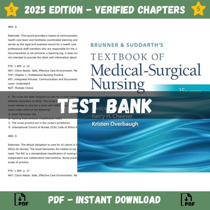 Test Bank Brunner Suddarths Textbook of Medical Surgical Nursing 15th Edition Janice L Hinkle 2023 Test Bank Guide