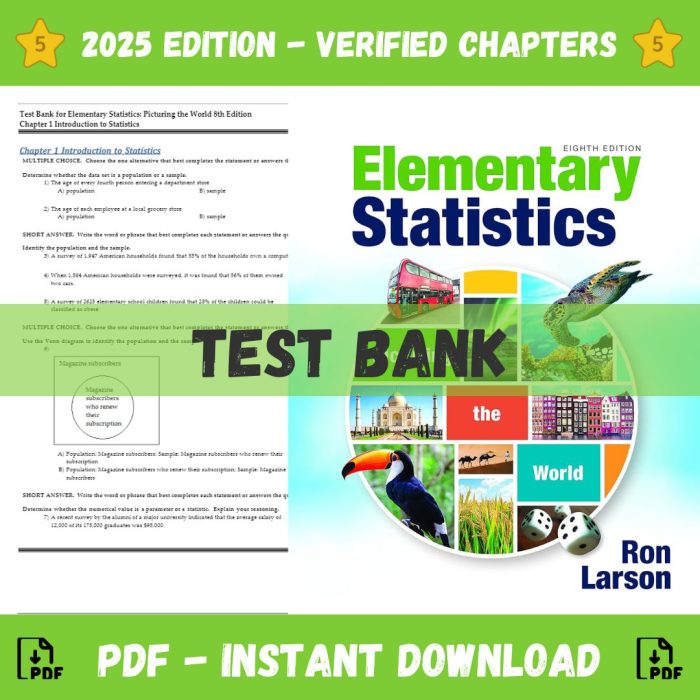 Test Bank Elementary Statistics Picturing the World 8th Edition Larson 2022 Test Bank Guide