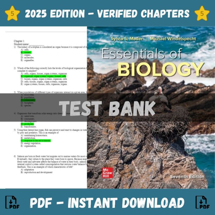 Test Bank Essentials of Biology 7th Edition Mader 2023 Test Bank Guide