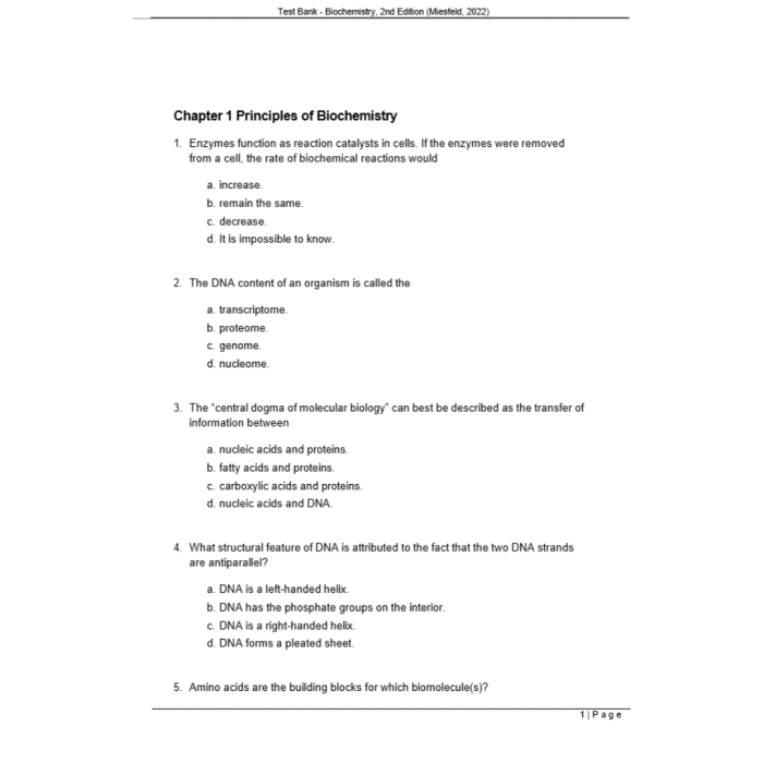 Test Bank For Biochemistry 2nd Edition By Miessfeld Test Bank Guide 3