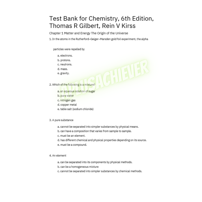 Test Bank For Chemistry 6th Edition Gilbert Kirss Test Bank Guide 3