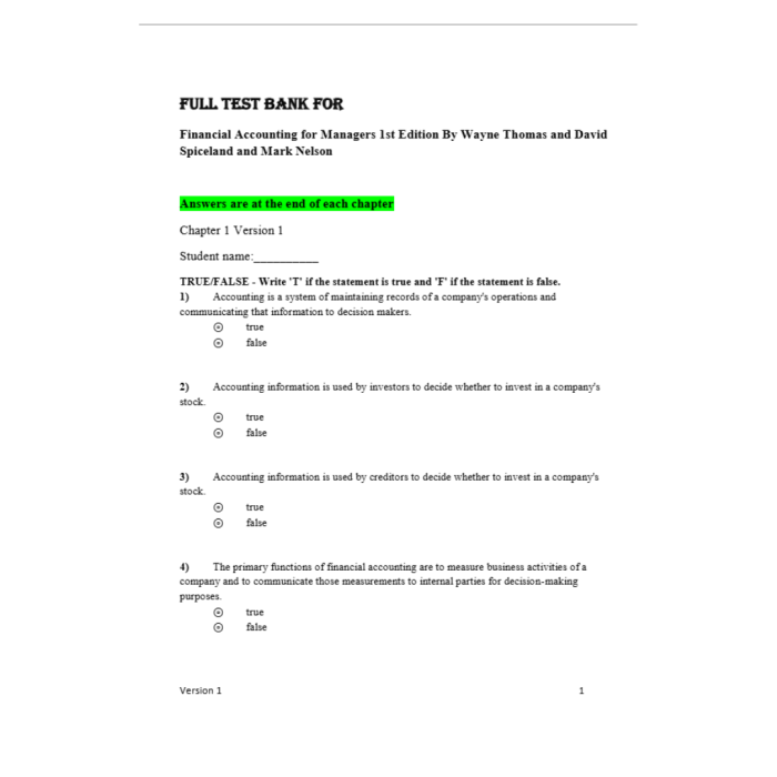 Test Bank For Financial Accounting for Managers 1st Edition By Thomas Test Bank Guide 2