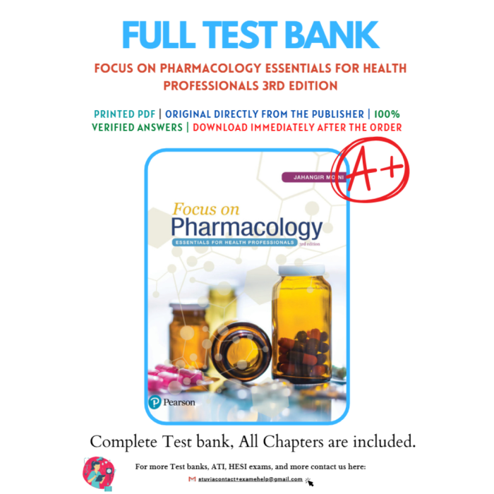 Test Bank For Focus on Pharmacology Essentials for Health Professionals 3rd Edition By Moini Test Bank Guide 2