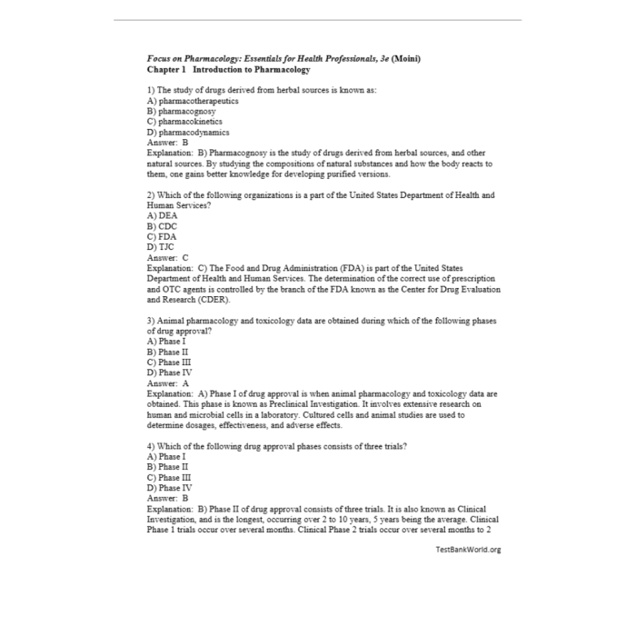 Test Bank For Focus on Pharmacology Essentials for Health Professionals 3rd Edition By Moini Test Bank Guide 3