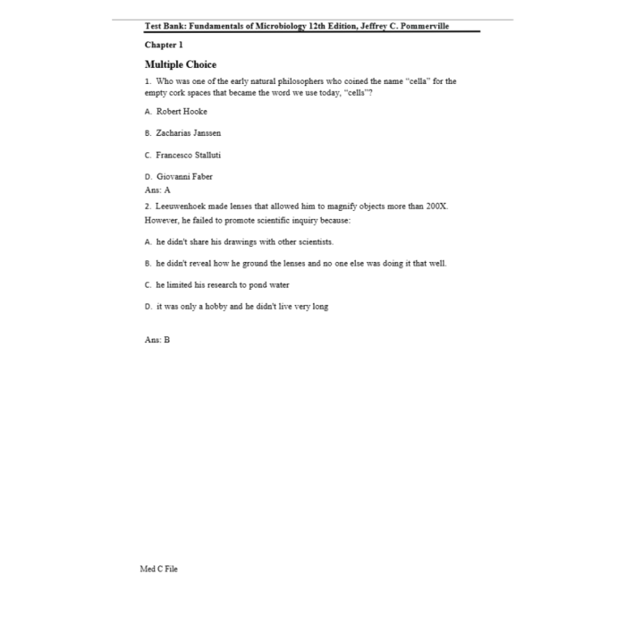 Test Bank For Fundamentals of Microbiology 12th Edition By Pommerville Test Bank Guide 2
