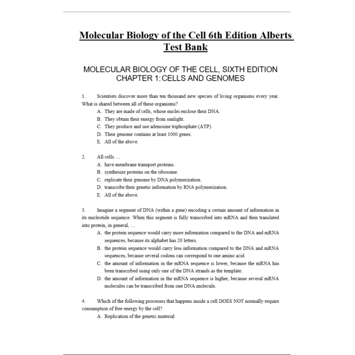 Test Bank For Molecular Biology of the Cell 6th Edition by Alberts Test Bank Guide 2