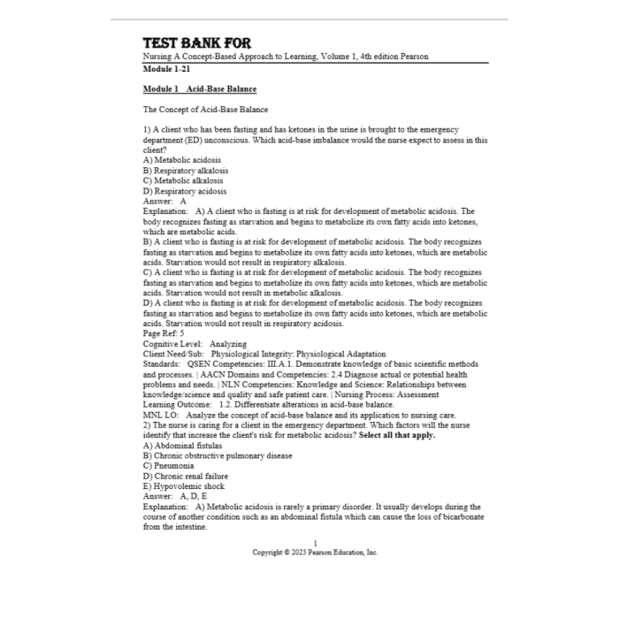 Test Bank For Nursing A Concept Based Approach to Learning Volume 1 4th Edition By Pearson Test Bank Guide 2