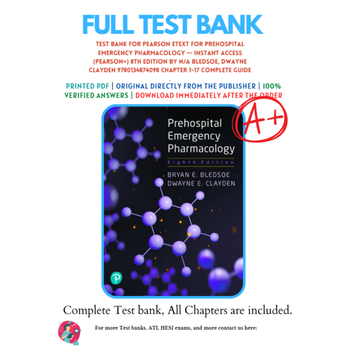 Test Bank For Prehospital Emergency Pharmacology 8th Edition By Bledsoe Test Bank Guide 2
