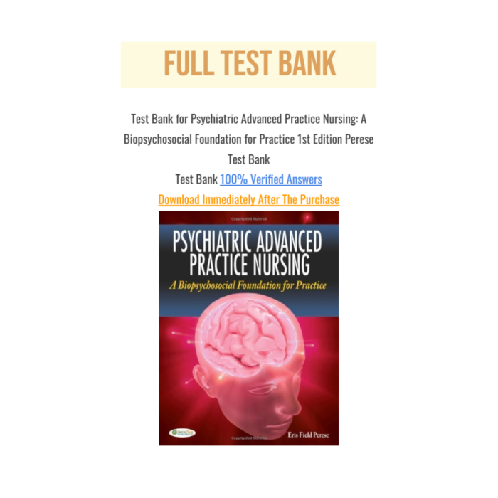 Test Bank For Psychiatric Advanced Practice Nursing A Biopsychosocial Foundation for Practice 1st Edition By Perese Test Bank Guide 2