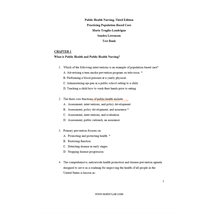 Test Bank For Public Health Nursing Practicing Population Based Care 3rd Edition By Marie Truglio Test Bank Guide 3