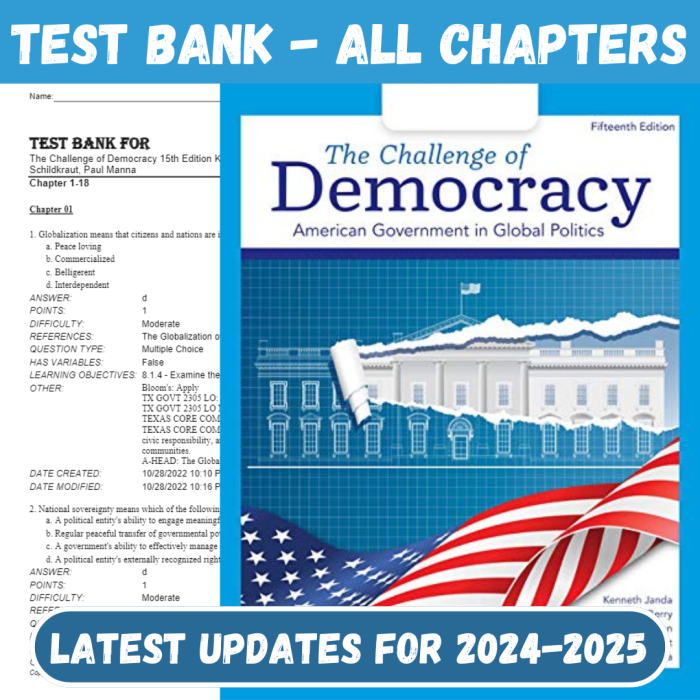 Test Bank For The Challenge of Democracy 15th Edition by Kenneth Janda, Jeffrey M. Berry, Jerry Goldman, Deborah Schi
