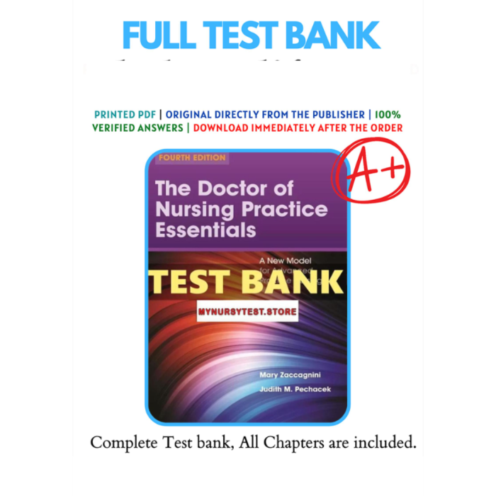 Test Bank For The Doctor of Nursing Practice Essentials A New Model for Advanced Practice Nursing 4th Edition By Mary Zaccagnini Test Bank Guide 2