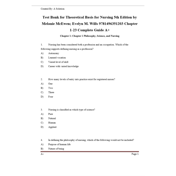 Test Bank For Theoretical Basis for Nursing 5th Edition By McEwen Wills Test Bank Guide 2