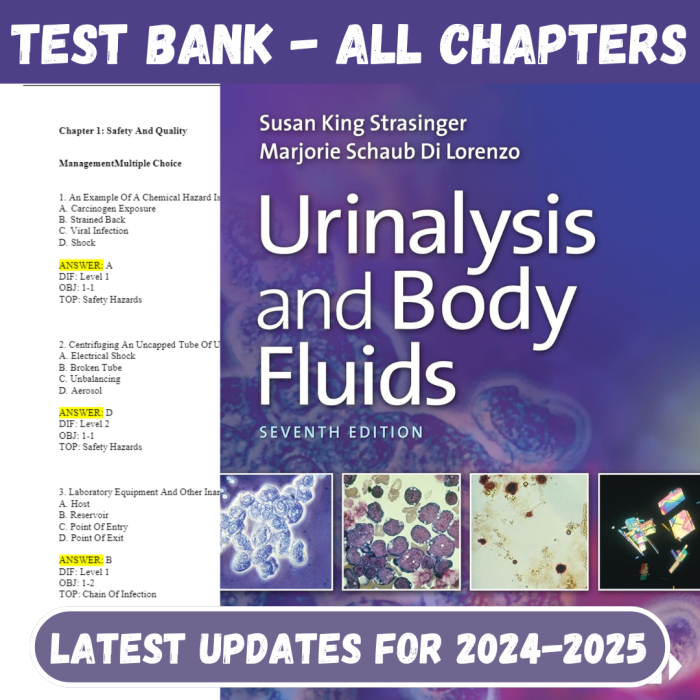 Test Bank For Urinalysis and Body Fluids, 7th Edition By Susan Strasinger All Chapters Included
