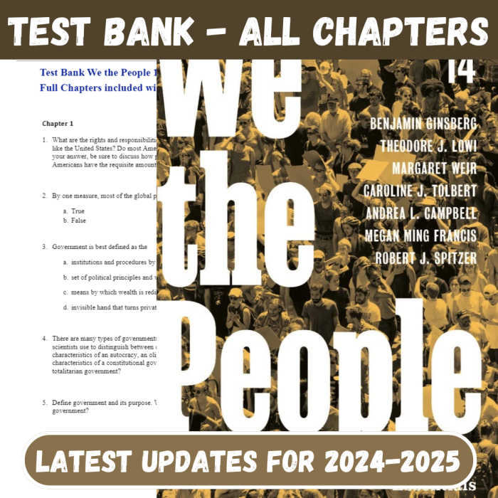 Test Bank For We the People, 14th Edition Essentials by Benjamin Ginsberg All Chapters Included