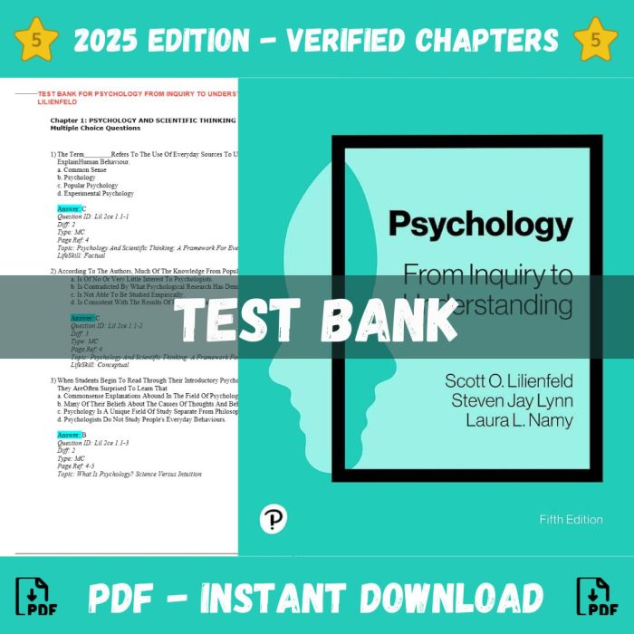 Test Bank Psychology From Inquiry to Understanding 5th Edition Scott Lilienfeld 2024 Test Bank Guide