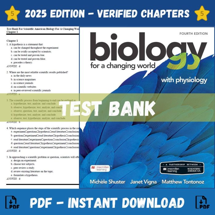Test Bank - Scientific American Biology for a Changing World with Physiology, 4th Edition (Michele Shuster, 2021)