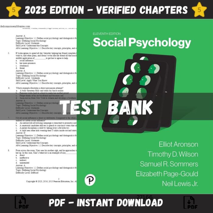 test Bank - Social Psychology 11th Edition (Aronson, 2024)