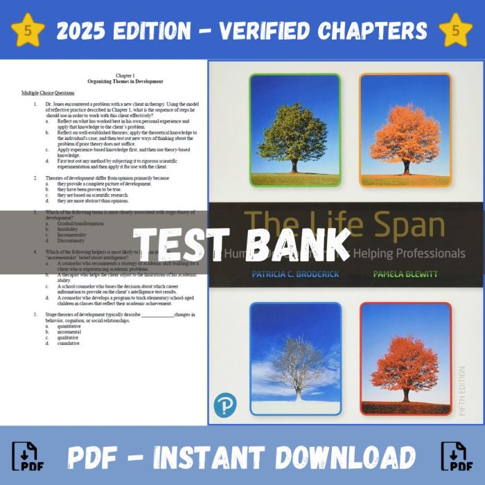 Test Bank - The Life Span, Human Development for Helping Professionals, 5th Edition (Patricia Broderick, Pamella Blewitt - 2024)