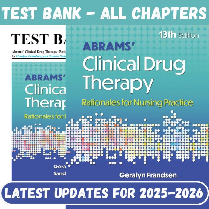 Test Bank for Abrams' Clinical Drug Therapy Rationales for Nursing Practice 13th Edition Edition by Geralyn Frandsen