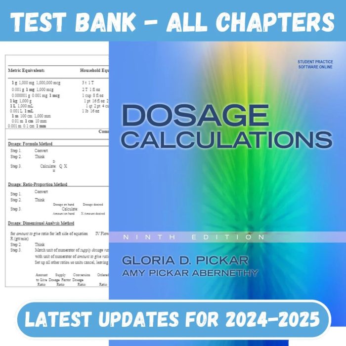 Test Bank Dosage Calculations 9th Edition Pickar