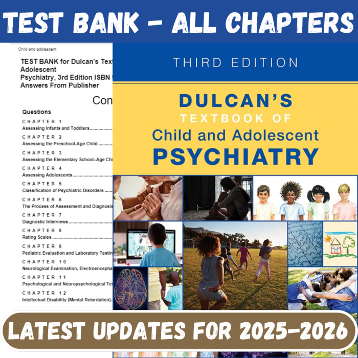 Test Bank Dulcan’s Textbook of Child and Adolescent Psychiatry 3rd Edition