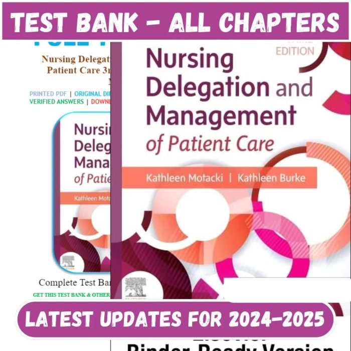 Test Bank Nursing Delegation and Management of Patient Care 3rd Edition by Motacki All Cha
