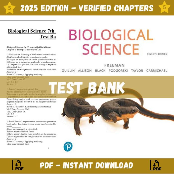 Test bank - Biological Science 7th Edition (Scott Freeman, 2019)