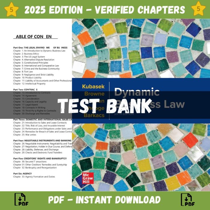 Test bank - Dynamic Business Law 6th Edition (Nancy Kubasek , 2022)