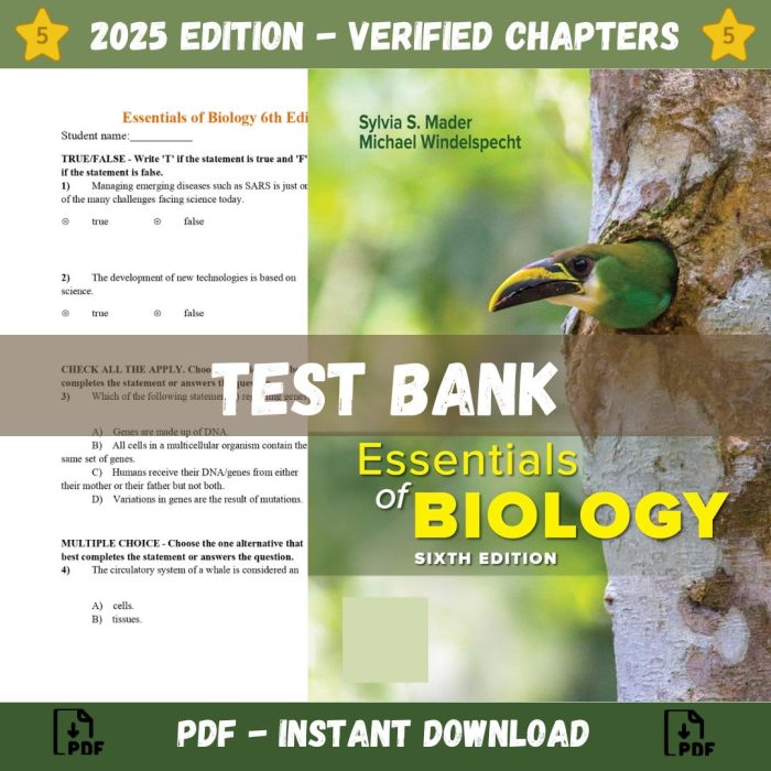 Test bank - Essentials of Biology 6th Edition (Sylvia S. Mader, 2020)