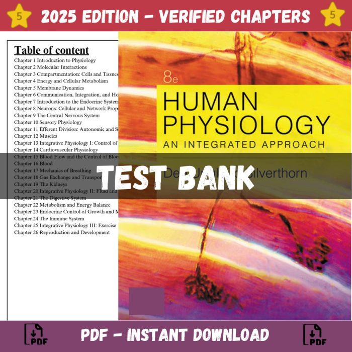 Test bank - Human Physiology An Integrated Approach 8th Edition (Silverthorn, 2020)
